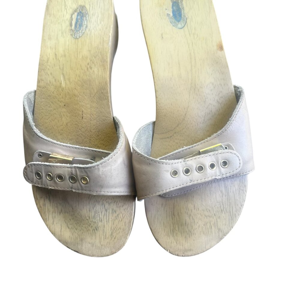 Dr. Scholl's Tan Leather Exercise Wooden Sandal VINTAGE - Picture 3 of 4